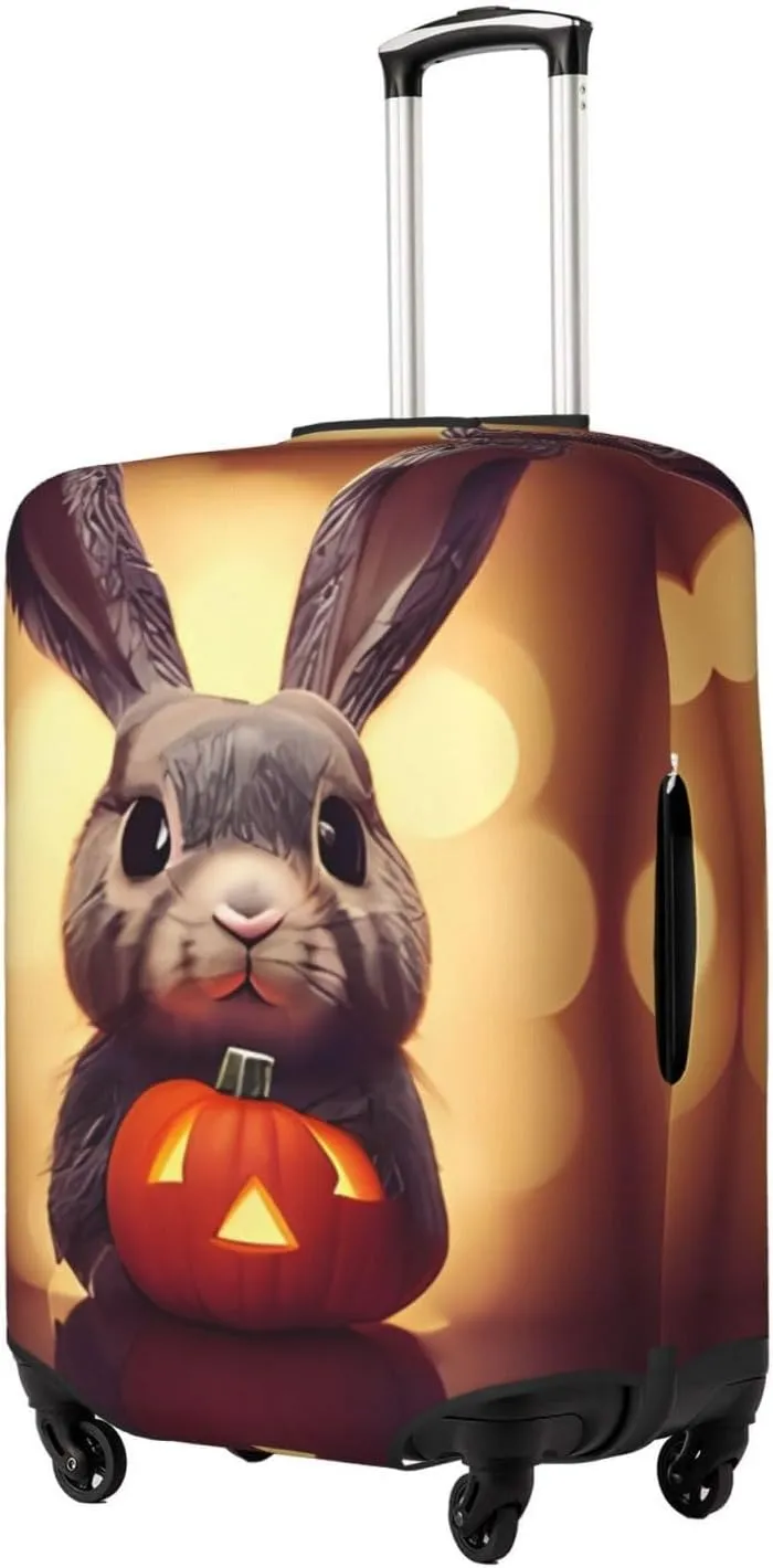 Travel Luggage Cover Suitcase Elastic Washable Stretch Cute Bunny Pumpkin Suitcase Protector Bag,Anti-Scratch Spandex Double-Sided Baggage Covers For Wheeled Suitcase Kid Adult