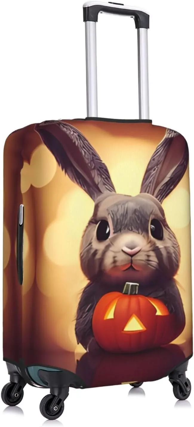 Travel Luggage Cover Suitcase Elastic Washable Stretch Cute Bunny Pumpkin Suitcase Protector Bag,Anti-Scratch Spandex Double-Sided Baggage Covers For Wheeled Suitcase Kid Adult