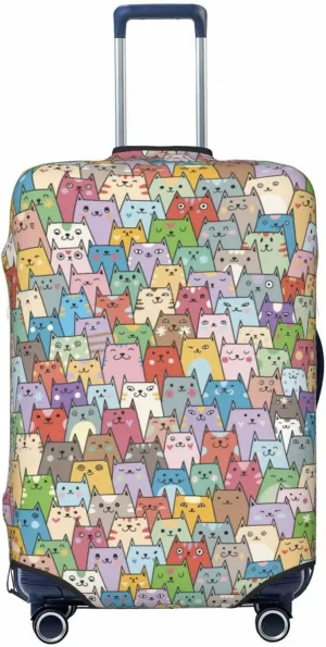 Travel Luggage Cover Suitcase Elastic Washable Stretch Cute Colorful Cats Kitten Suitcase Protector Bag,Anti-Scratch Dust-Proof With Zipper Closure Baggage Covers For Wheeled Suitcase Kid Adult,Large