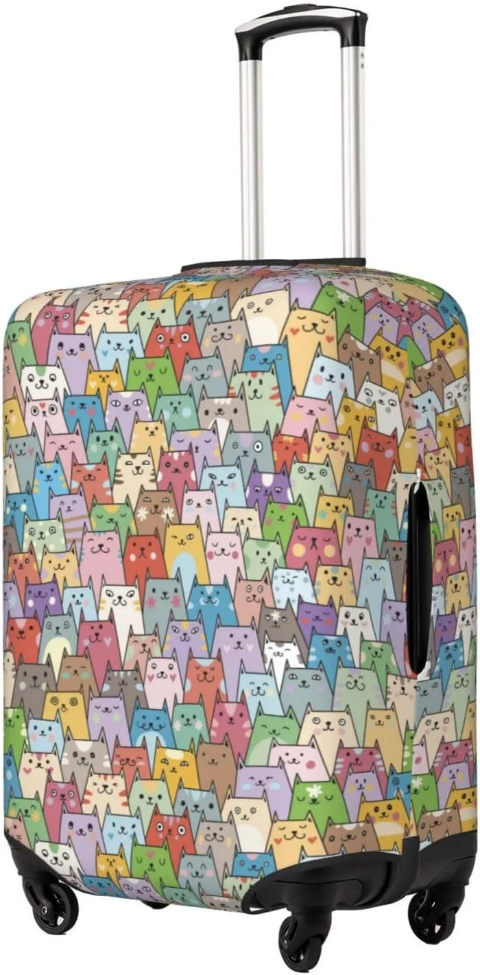 Travel Luggage Cover Suitcase Elastic Washable Stretch Cute Colorful Cats Kitten Suitcase Protector Bag,Anti-Scratch Dust-Proof With Zipper Closure Baggage Covers For Wheeled Suitcase Kid Adult,Large