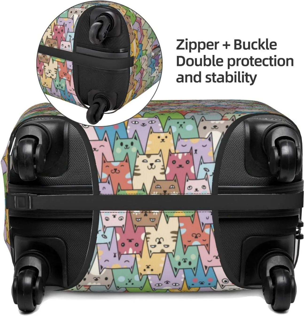 Travel Luggage Cover Suitcase Elastic Washable Stretch Cute Colorful Cats Kitten Suitcase Protector Bag,Anti-Scratch Dust-Proof With Zipper Closure Baggage Covers For Wheeled Suitcase Kid Adult,Large