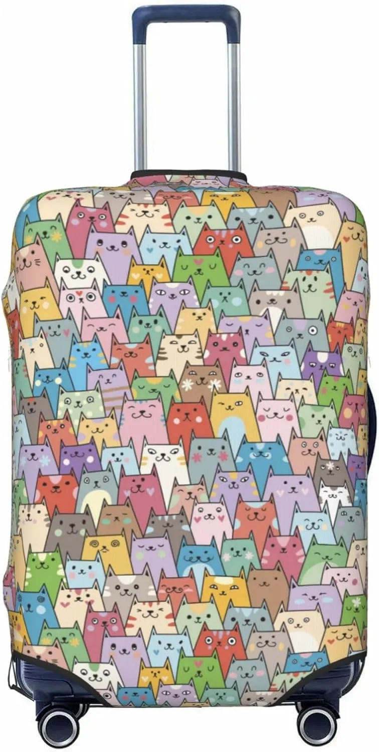 Travel Luggage Cover Suitcase Elastic Washable Stretch Cute Colorful Cats Kitten Suitcase Protector Bag,Anti-Scratch Dust-Proof With Zipper Closure Baggage Covers For Wheeled Suitcase Kid Adult,Large