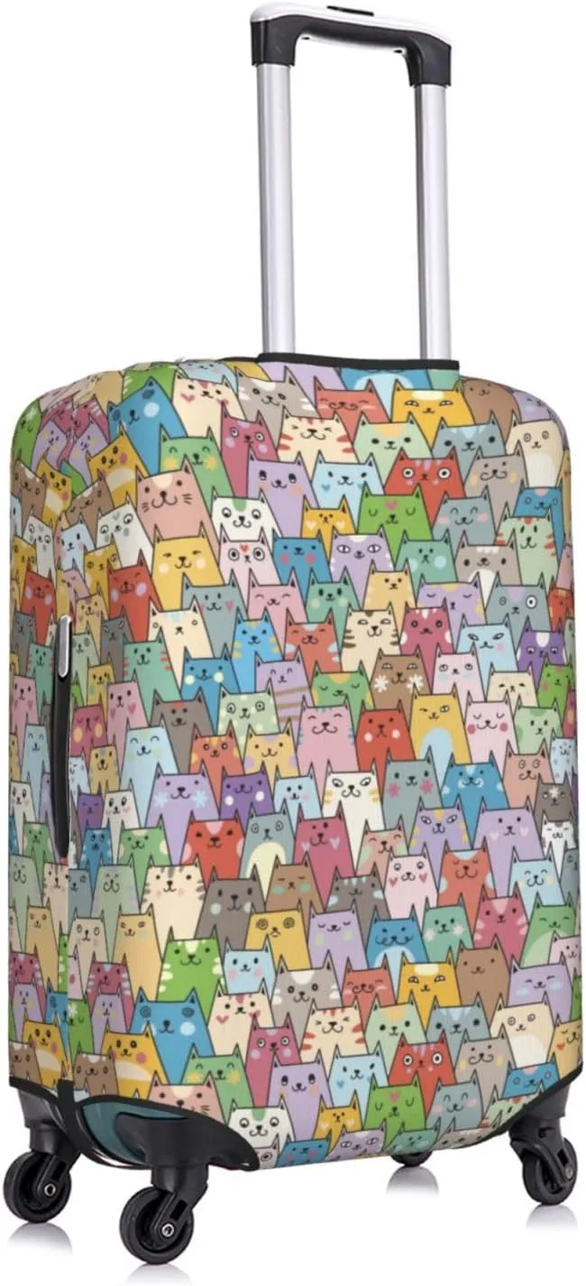Travel Luggage Cover Suitcase Elastic Washable Stretch Cute Colorful Cats Kitten Suitcase Protector Bag,Anti-Scratch Dust-Proof With Zipper Closure Baggage Covers For Wheeled Suitcase Kid Adult,Large