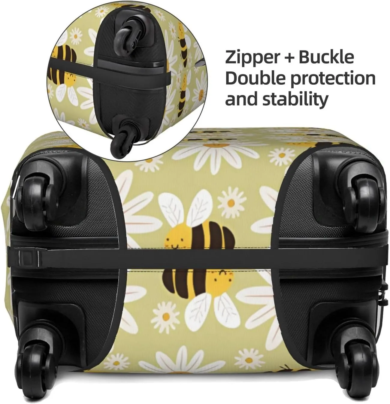 Travel Luggage Cover Suitcase Elastic Washable Stretch Cute Flowers Bees Yellow Suitcase Protector Bag,Anti-Scratch Spandex With Zipper Closure Baggage Covers For Wheeled Suitcase Kid Adult