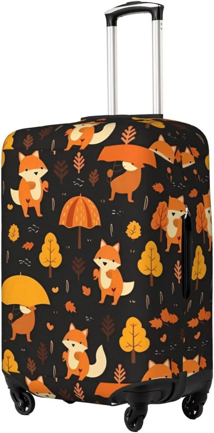 Travel Luggage Cover Suitcase Elastic Washable Stretch Cute Fox Autumn Forest Suitcase Protector Bag,Anti-Scratch Spandex Double-Sided Baggage Covers For Wheeled Suitcase Kid Adult