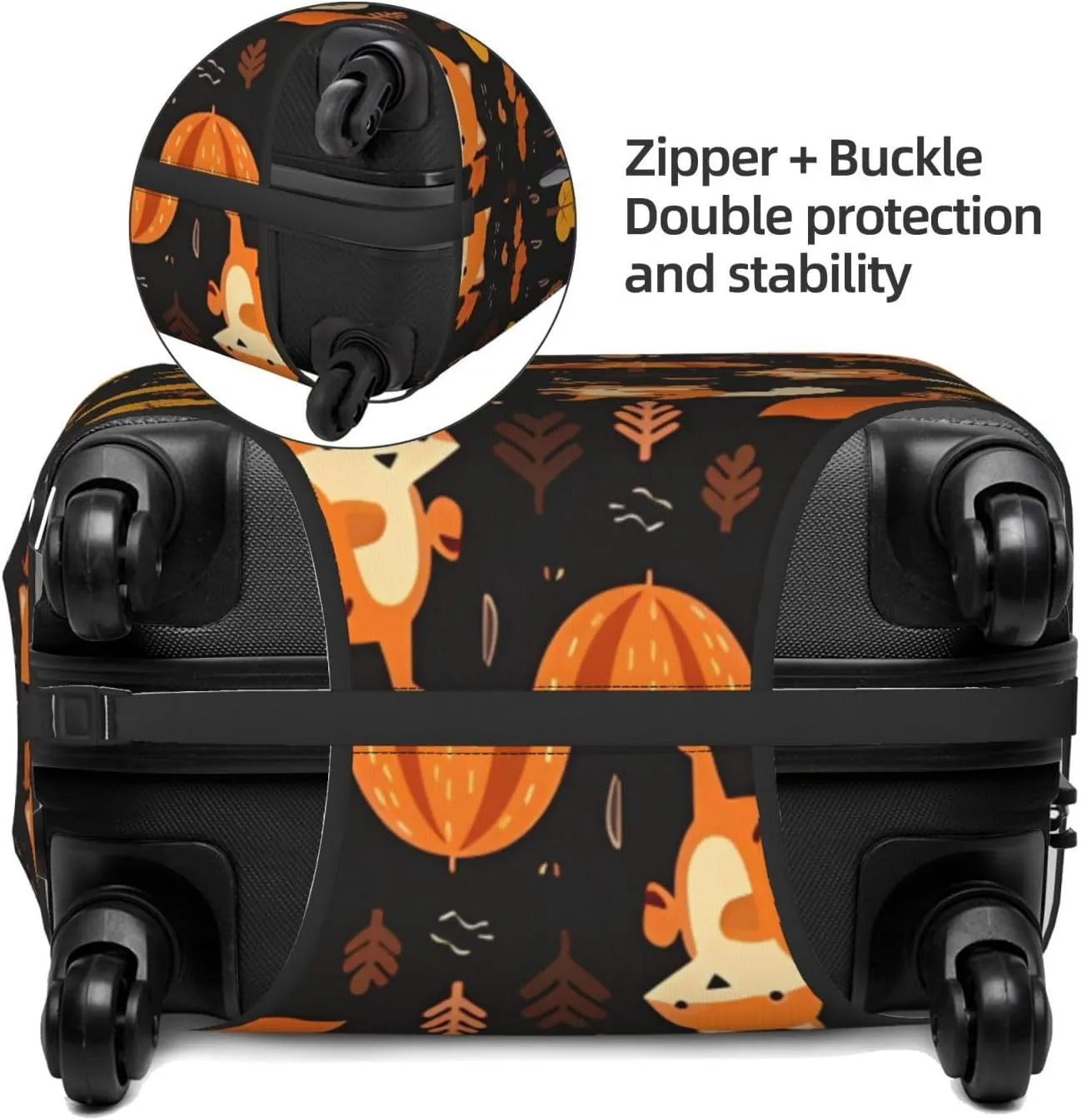 Travel Luggage Cover Suitcase Elastic Washable Stretch Cute Fox Autumn Forest Suitcase Protector Bag,Anti-Scratch Spandex Double-Sided Baggage Covers For Wheeled Suitcase Kid Adult