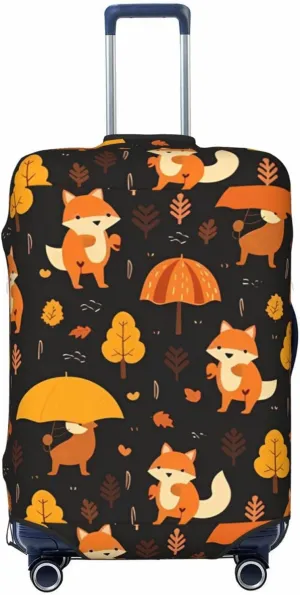 Travel Luggage Cover Suitcase Elastic Washable Stretch Cute Fox Autumn Forest Suitcase Protector Bag,Anti-Scratch Spandex Double-Sided Baggage Covers For Wheeled Suitcase Kid Adult