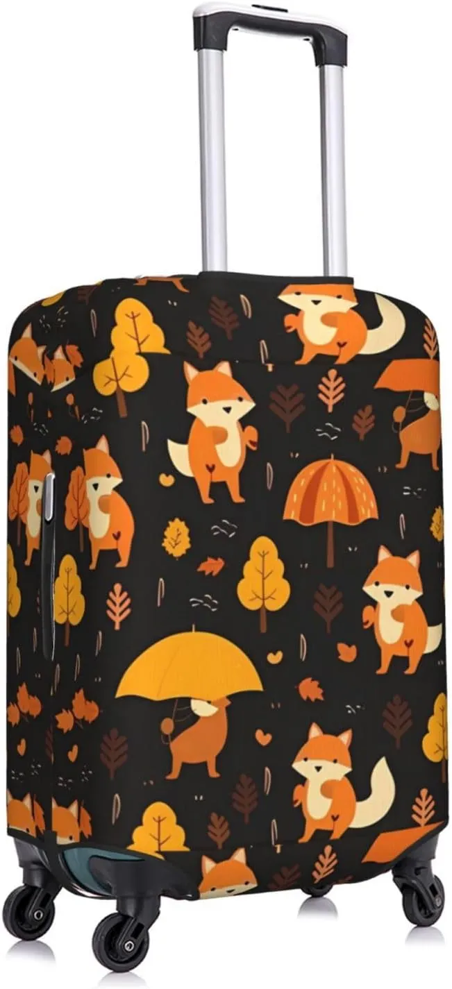 Travel Luggage Cover Suitcase Elastic Washable Stretch Cute Fox Autumn Forest Suitcase Protector Bag,Anti-Scratch Spandex Double-Sided Baggage Covers For Wheeled Suitcase Kid Adult