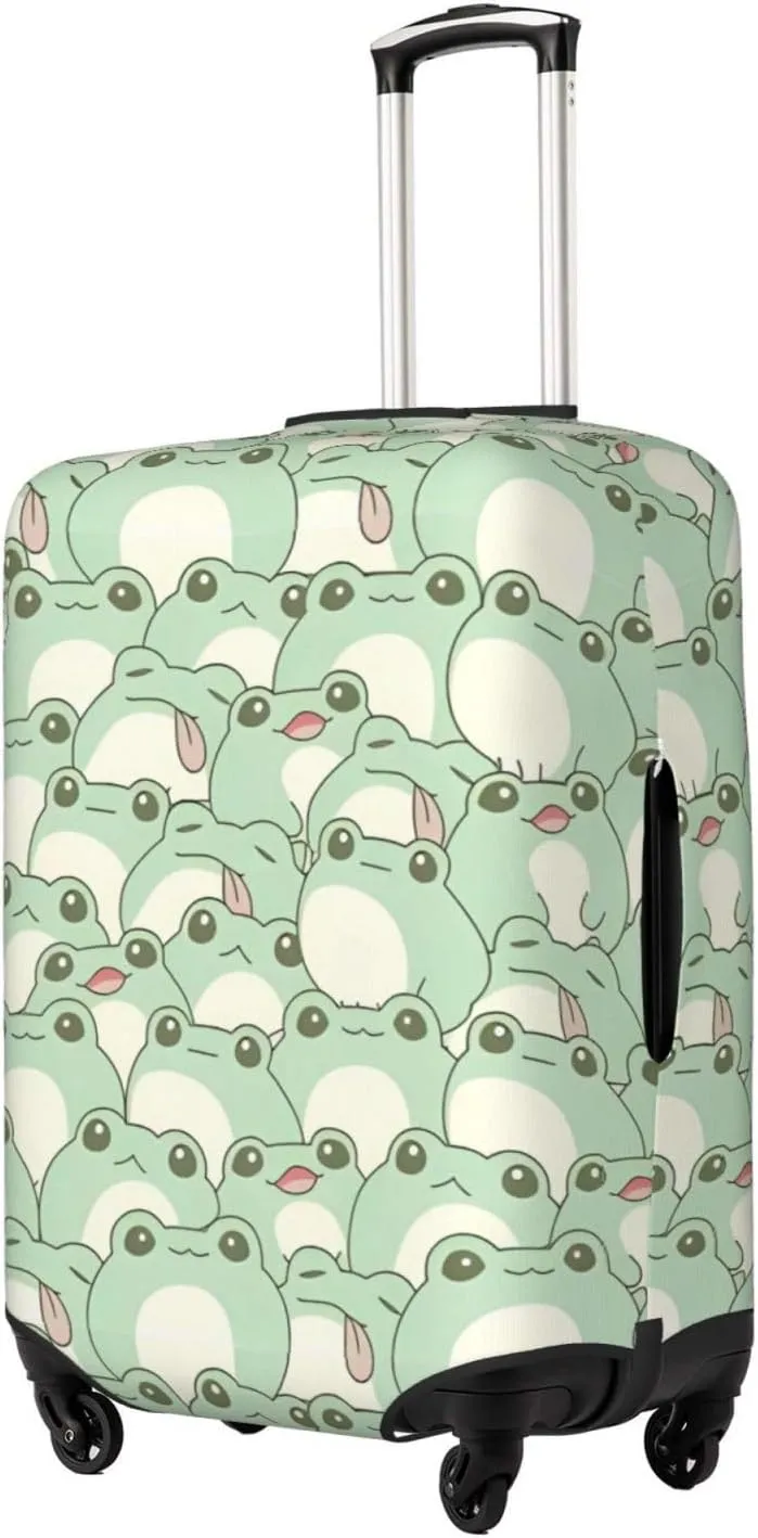 Travel Luggage Cover Suitcase Elastic Washable Stretch Cute Frog Suitcase Protector Bag,Anti-Scratch Spandex With Zipper Closure Baggage Covers For Wheeled Suitcase Kid Adult