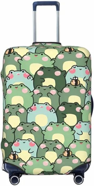 Travel Luggage Cover Suitcase Elastic Washable Stretch Cute Frogs Bees Suitcase Protector Bag,Anti-Scratch Spandex Double-Sided Baggage Covers For Wheeled Suitcase Kid Adult