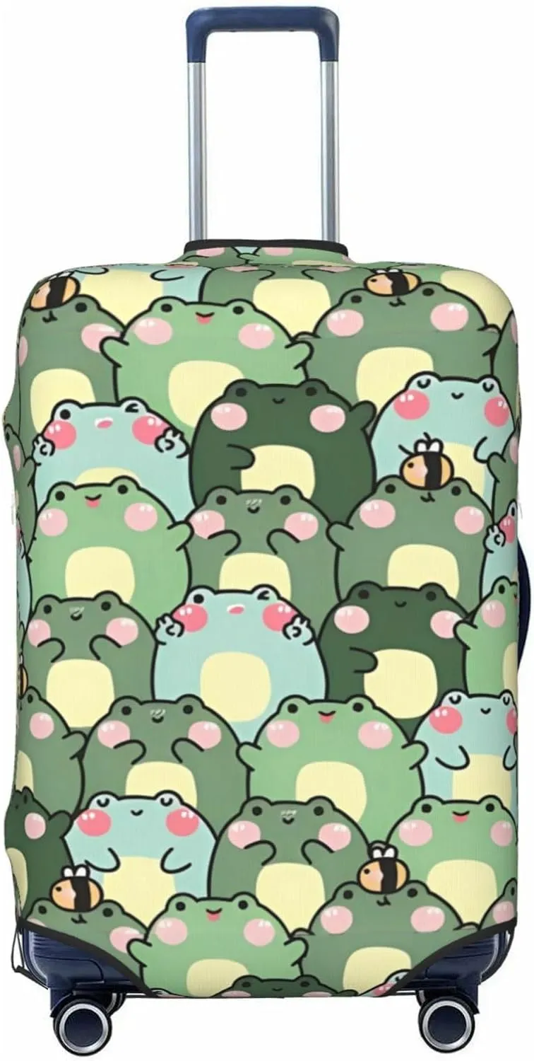 Travel Luggage Cover Suitcase Elastic Washable Stretch Cute Frogs Bees Suitcase Protector Bag,Anti-Scratch Spandex Double-Sided Baggage Covers For Wheeled Suitcase Kid Adult