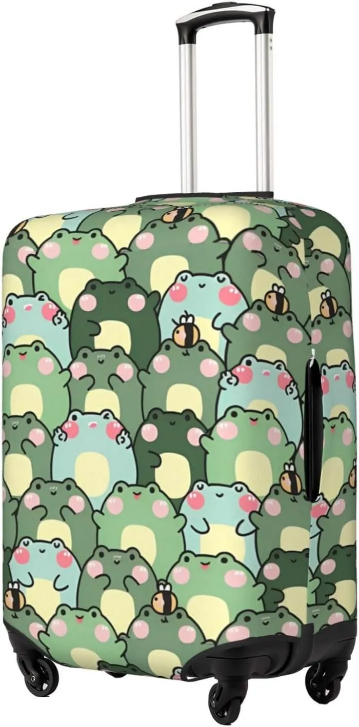 Travel Luggage Cover Suitcase Elastic Washable Stretch Cute Frogs Bees Suitcase Protector Bag,Anti-Scratch Spandex Double-Sided Baggage Covers For Wheeled Suitcase Kid Adult