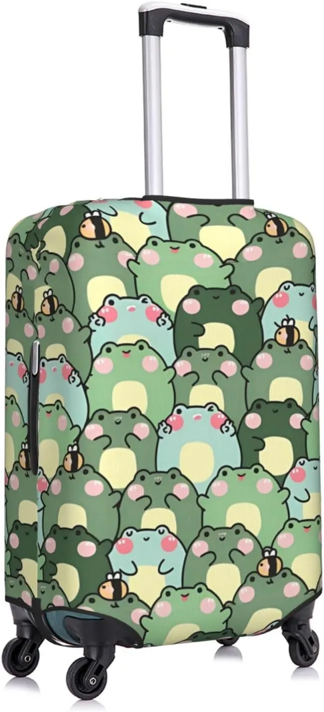 Travel Luggage Cover Suitcase Elastic Washable Stretch Cute Frogs Bees Suitcase Protector Bag,Anti-Scratch Spandex Double-Sided Baggage Covers For Wheeled Suitcase Kid Adult