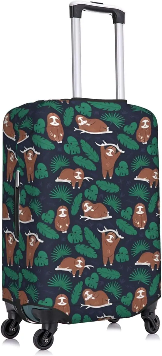 Travel Luggage Cover Suitcase Elastic Washable Stretch Cute Happy Sloths Palm Leaves Suitcase Protector Bag,Anti-Scratch Dust-Proof Double-Sided Baggage Covers For Wheeled Suitcase Kid Adult