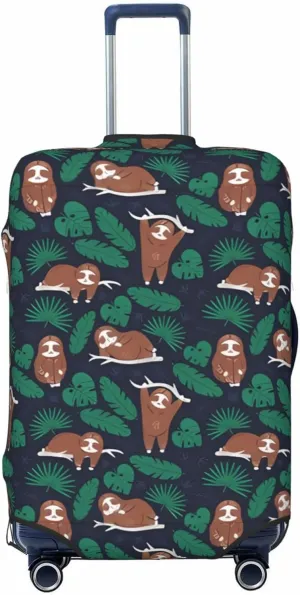 Travel Luggage Cover Suitcase Elastic Washable Stretch Cute Happy Sloths Palm Leaves Suitcase Protector Bag,Anti-Scratch Dust-Proof Double-Sided Baggage Covers For Wheeled Suitcase Kid Adult