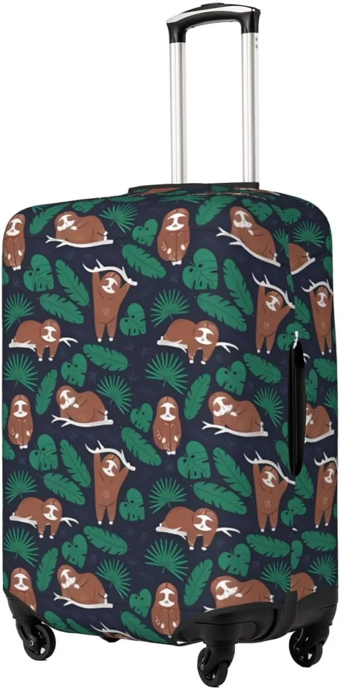 Travel Luggage Cover Suitcase Elastic Washable Stretch Cute Happy Sloths Palm Leaves Suitcase Protector Bag,Anti-Scratch Dust-Proof Double-Sided Baggage Covers For Wheeled Suitcase Kid Adult