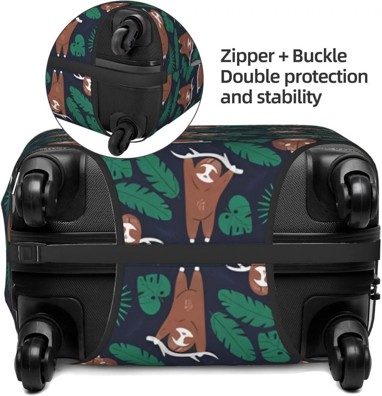 Travel Luggage Cover Suitcase Elastic Washable Stretch Cute Happy Sloths Palm Leaves Suitcase Protector Bag,Anti-Scratch Dust-Proof Double-Sided Baggage Covers For Wheeled Suitcase Kid Adult