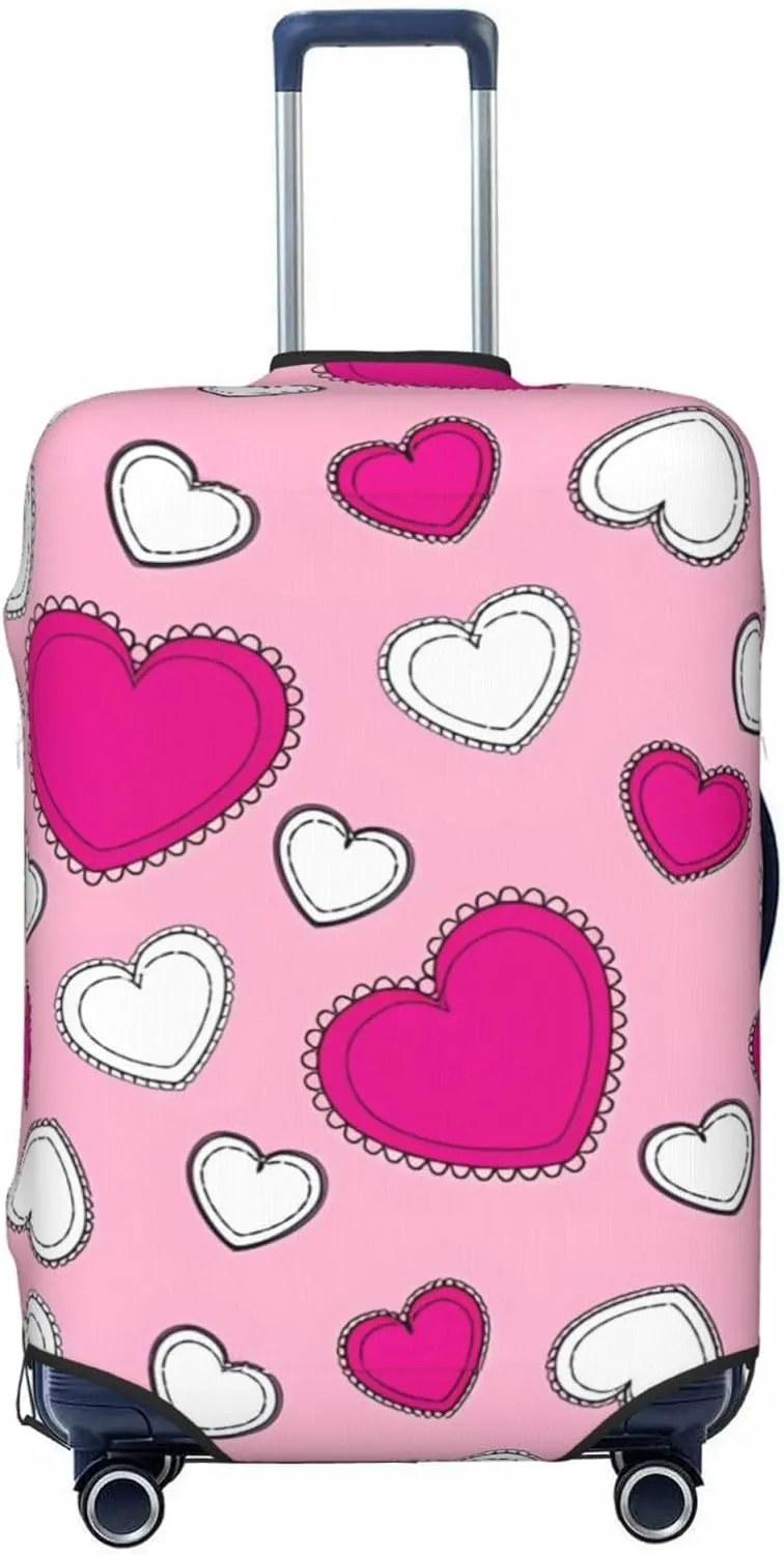 Travel Luggage Cover Suitcase Elastic Washable Stretch Cute Hearts Suitcase Protector Bag,Anti-Scratch Spandex Double-Sided Baggage Covers For Wheeled Suitcase Kid Adult