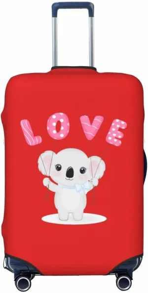 Travel Luggage Cover Suitcase Elastic Washable Stretch Cute Koala Holding Love Balloon Red Suitcase Protector Bag,Anti-Scratch Spandex Double-Sided Baggage Covers For Wheeled Suitcase Kid Adult,Medium