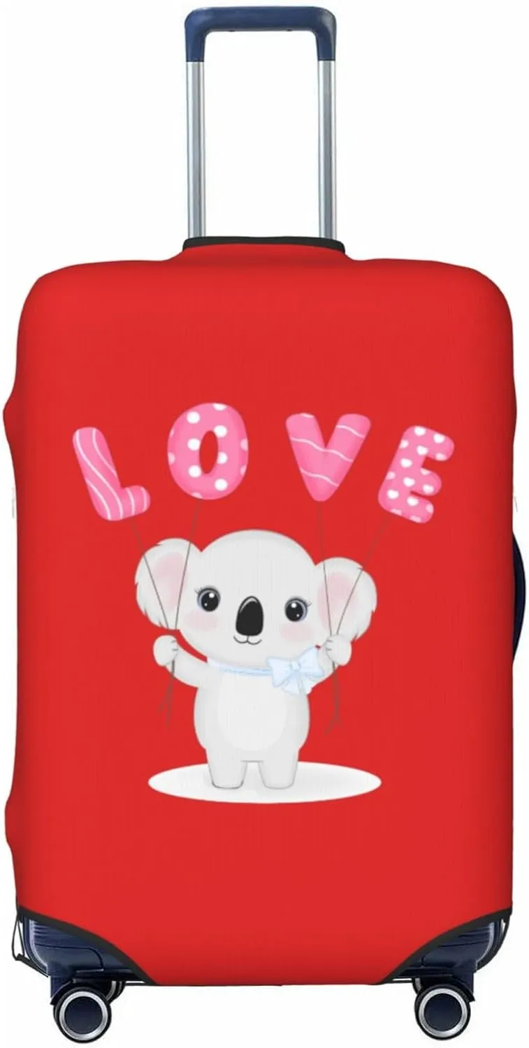 Travel Luggage Cover Suitcase Elastic Washable Stretch Cute Koala Holding Love Balloon Red Suitcase Protector Bag,Anti-Scratch Spandex Double-Sided Baggage Covers For Wheeled Suitcase Kid Adult,Medium