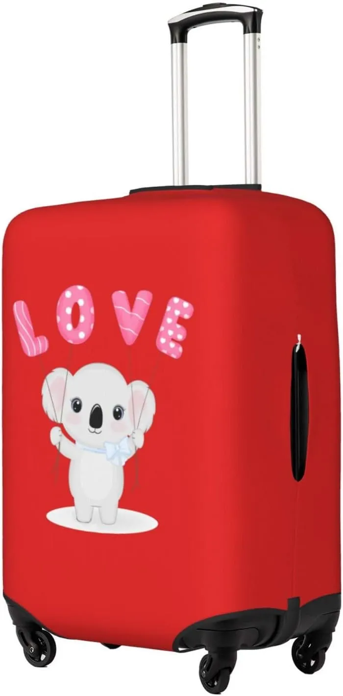 Travel Luggage Cover Suitcase Elastic Washable Stretch Cute Koala Holding Love Balloon Red Suitcase Protector Bag,Anti-Scratch Spandex Double-Sided Baggage Covers For Wheeled Suitcase Kid Adult,Medium