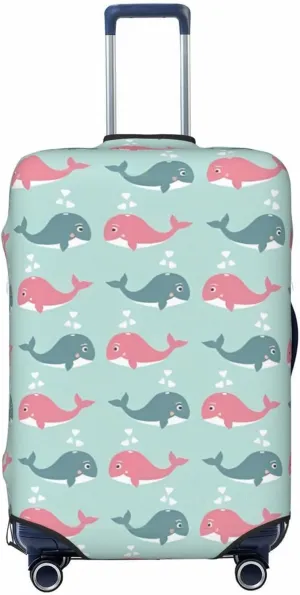 Travel Luggage Cover Suitcase Elastic Washable Stretch Cute Whales In Love Suitcase Protector Bag,Anti-Scratch Spandex With Zipper Closure Baggage Covers For Wheeled Suitcase Kid Adult,Medium