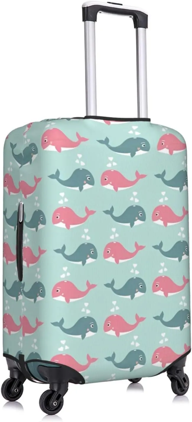 Travel Luggage Cover Suitcase Elastic Washable Stretch Cute Whales In Love Suitcase Protector Bag,Anti-Scratch Spandex With Zipper Closure Baggage Covers For Wheeled Suitcase Kid Adult,Medium