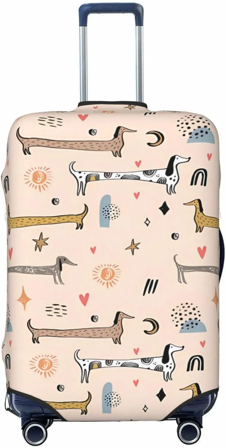 Travel Luggage Cover Suitcase Elastic Washable Stretch Dachshund Doodle Dogs Suitcase Protector Bag,Anti-Scratch Spandex Double-Sided Baggage Covers For Wheeled Suitcase Kid Adult