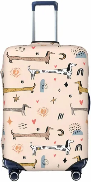 Travel Luggage Cover Suitcase Elastic Washable Stretch Dachshund Doodle Dogs Suitcase Protector Bag,Anti-Scratch Spandex Double-Sided Baggage Covers For Wheeled Suitcase Kid Adult