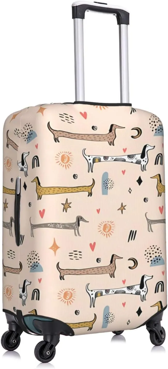 Travel Luggage Cover Suitcase Elastic Washable Stretch Dachshund Doodle Dogs Suitcase Protector Bag,Anti-Scratch Spandex Double-Sided Baggage Covers For Wheeled Suitcase Kid Adult
