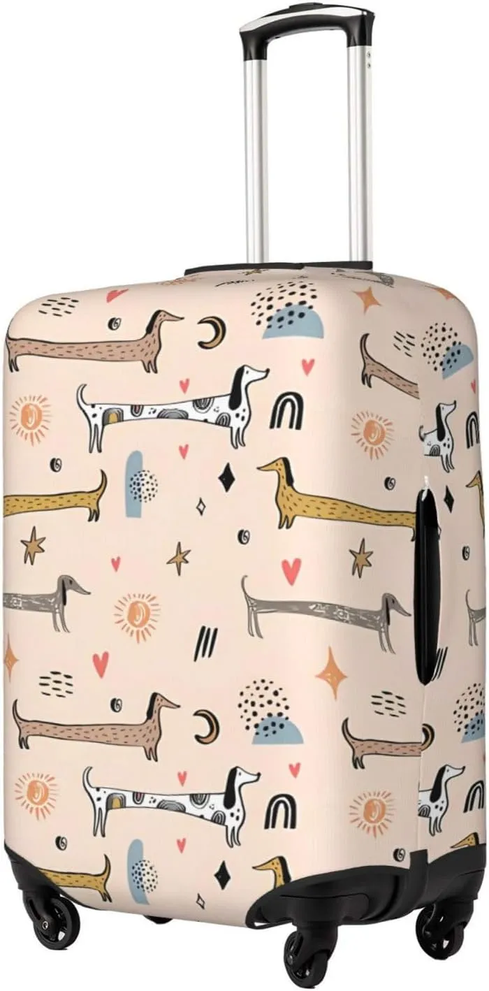 Travel Luggage Cover Suitcase Elastic Washable Stretch Dachshund Doodle Dogs Suitcase Protector Bag,Anti-Scratch Spandex Double-Sided Baggage Covers For Wheeled Suitcase Kid Adult