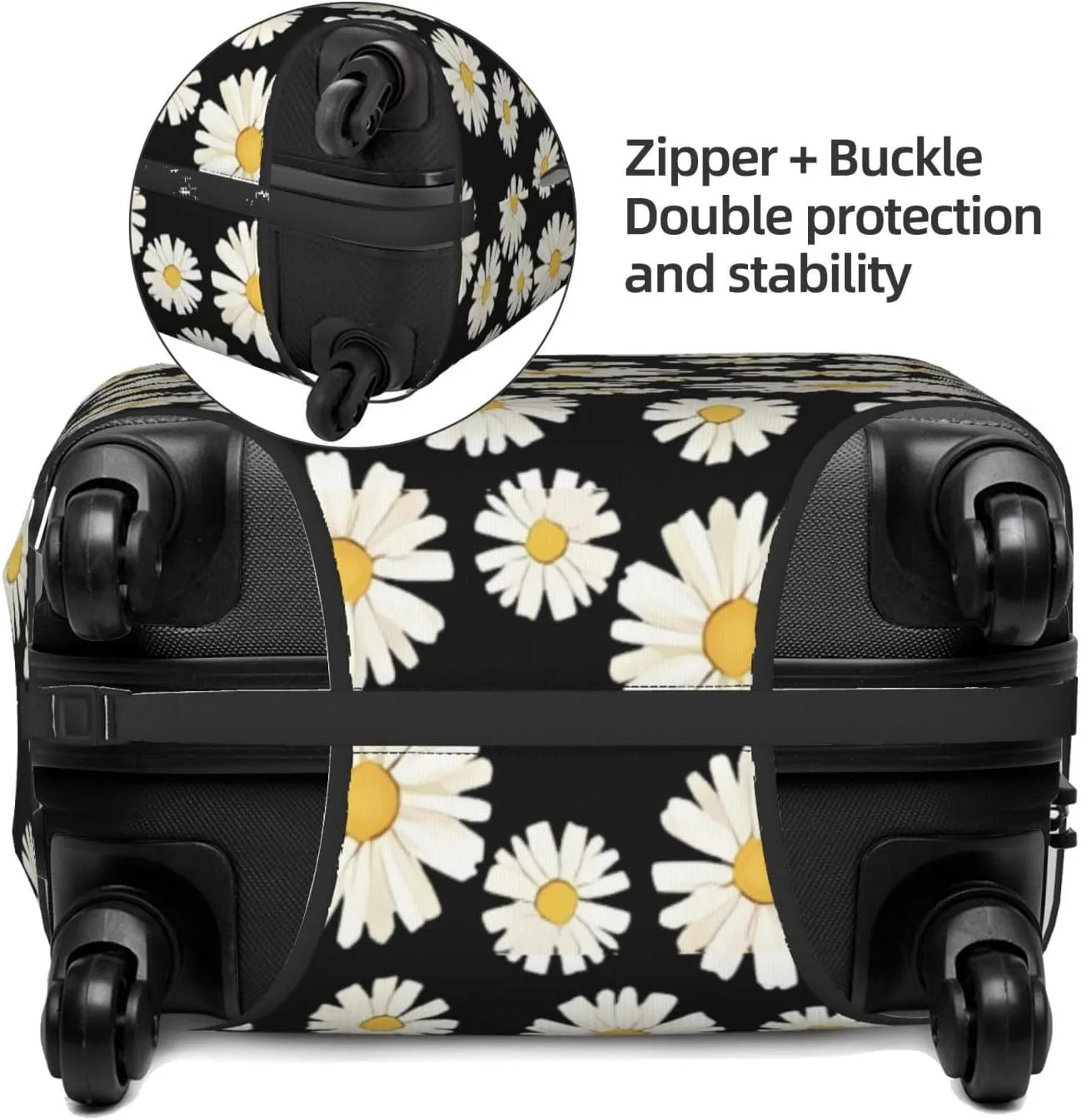 Travel Luggage Cover Suitcase Elastic Washable Stretch Daisy Floral Suitcase Protector Bag,Anti-Scratch Dust-Proof With Zipper Closure Baggage Covers For Wheeled Suitcase Kid Adult