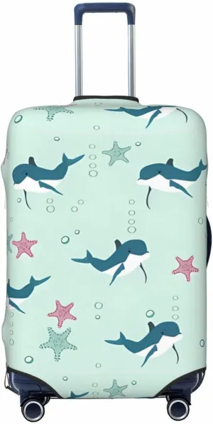 Travel Luggage Cover Suitcase Elastic Washable Stretch Dolphins Starfish Suitcase Protector Bag,Anti-Scratch Spandex Double-Sided Baggage Covers For Wheeled Suitcase Kid Adult