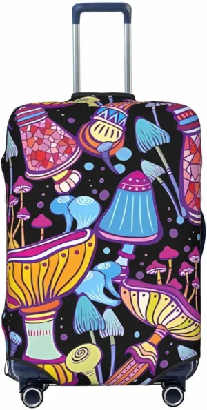 Travel Luggage Cover Suitcase Elastic Washable Stretch Doodle Mushrooms Suitcase Protector Bag,Anti-Scratch Spandex Double-Sided Baggage Covers For Wheeled Suitcase Kid Adult