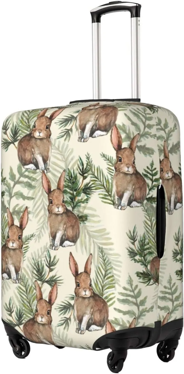 Travel Luggage Cover Suitcase Elastic Washable Stretch Easter Rabbit Bunny Leaves Suitcase Protector Bag,Anti-Scratch Spandex Double-Sided Baggage Covers For Wheeled Suitcase Kid Adult