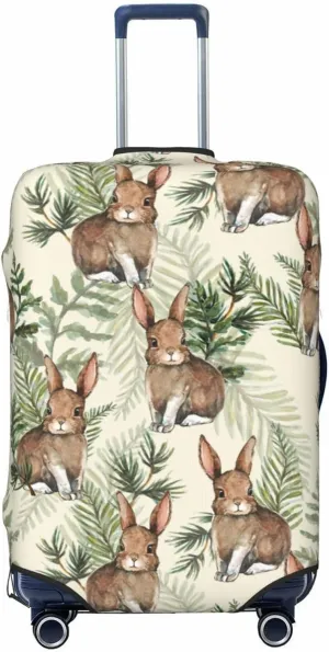 Travel Luggage Cover Suitcase Elastic Washable Stretch Easter Rabbit Bunny Leaves Suitcase Protector Bag,Anti-Scratch Spandex Double-Sided Baggage Covers For Wheeled Suitcase Kid Adult
