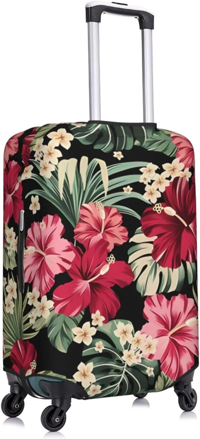 Travel Luggage Cover Suitcase Elastic Washable Stretch Exotic Hawaiian Tripical Flowers Suitcase Protector Bag,Anti-Scratch Dust-Proof Double-Sided Baggage Covers For Wheeled Suitcase Kid Adult