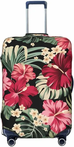 Travel Luggage Cover Suitcase Elastic Washable Stretch Exotic Hawaiian Tripical Flowers Suitcase Protector Bag,Anti-Scratch Dust-Proof Double-Sided Baggage Covers For Wheeled Suitcase Kid Adult