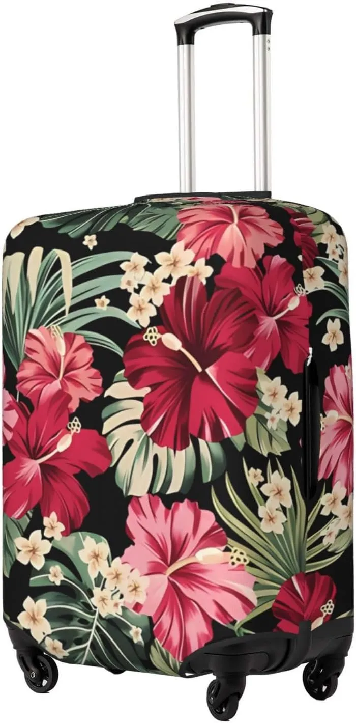 Travel Luggage Cover Suitcase Elastic Washable Stretch Exotic Hawaiian Tripical Flowers Suitcase Protector Bag,Anti-Scratch Dust-Proof Double-Sided Baggage Covers For Wheeled Suitcase Kid Adult