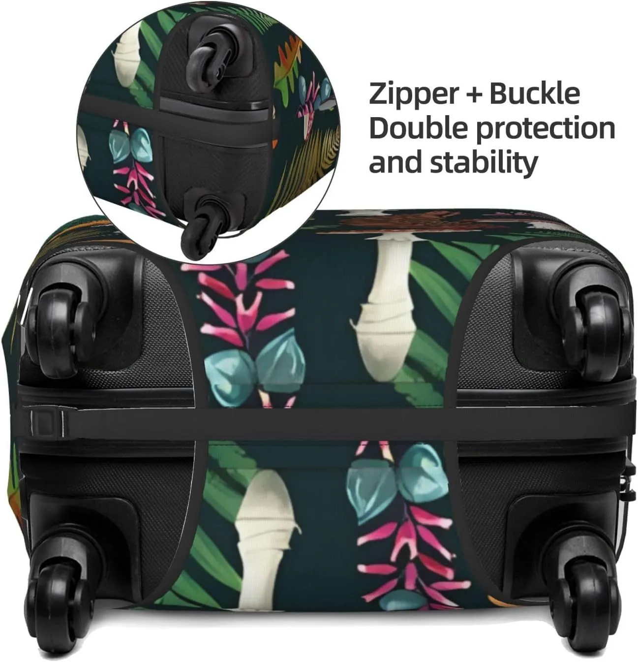 Travel Luggage Cover Suitcase Elastic Washable Stretch Fall Fern Leaves Mushrooms Suitcase Protector Bag,Anti-Scratch Dust-Proof Double-Sided Baggage Covers For Wheeled Suitcase Kid Adult