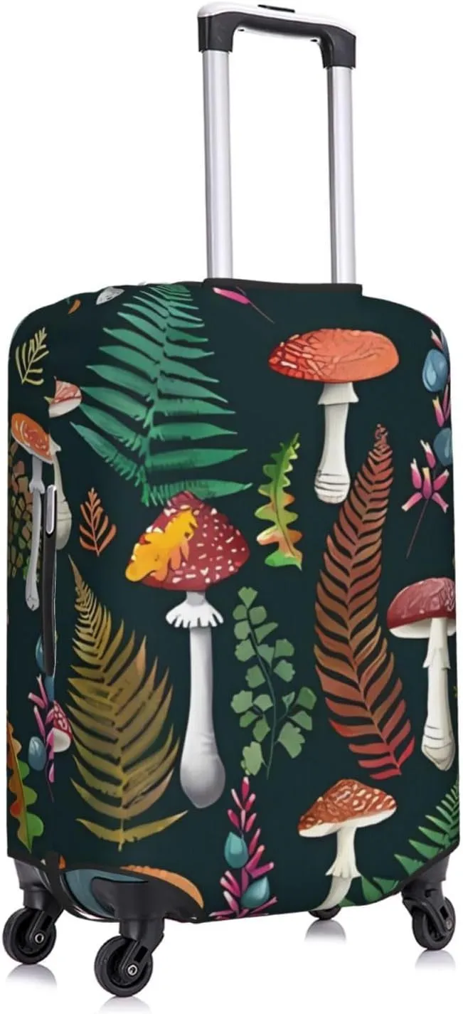 Travel Luggage Cover Suitcase Elastic Washable Stretch Fall Fern Leaves Mushrooms Suitcase Protector Bag,Anti-Scratch Dust-Proof Double-Sided Baggage Covers For Wheeled Suitcase Kid Adult