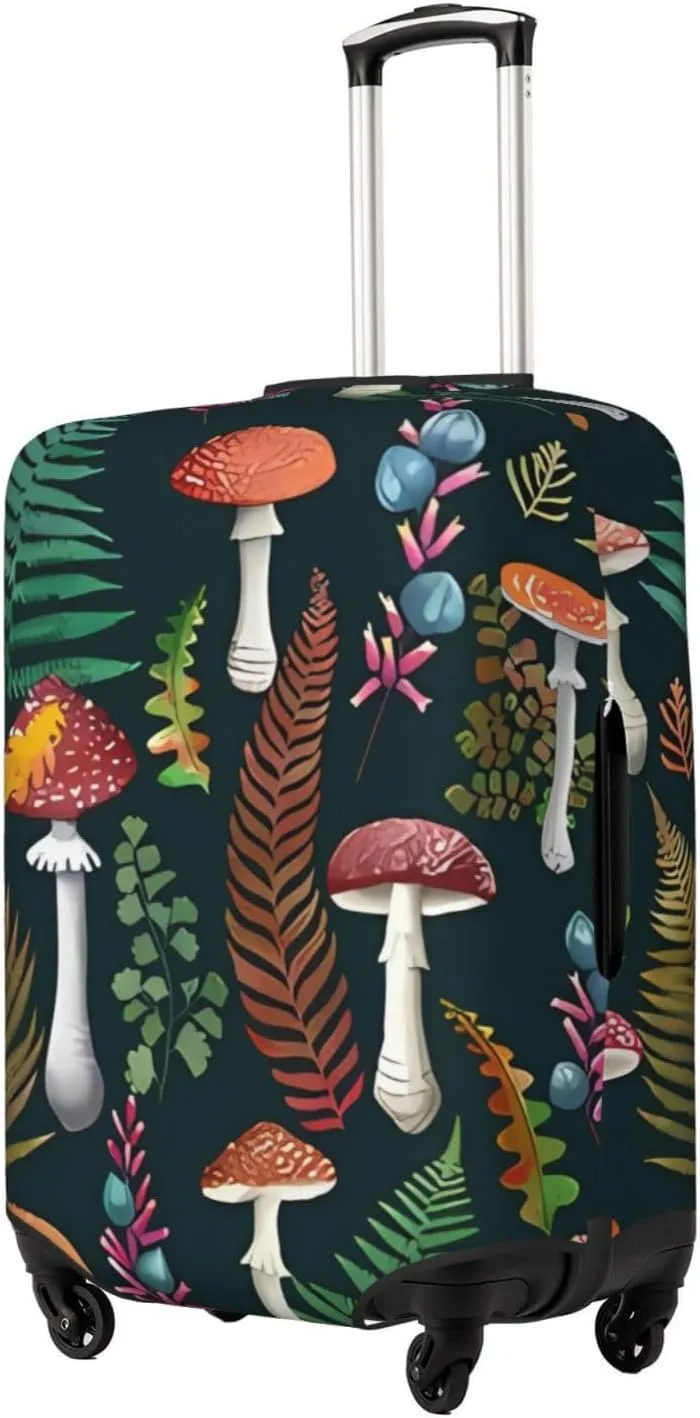 Travel Luggage Cover Suitcase Elastic Washable Stretch Fall Fern Leaves Mushrooms Suitcase Protector Bag,Anti-Scratch Dust-Proof Double-Sided Baggage Covers For Wheeled Suitcase Kid Adult