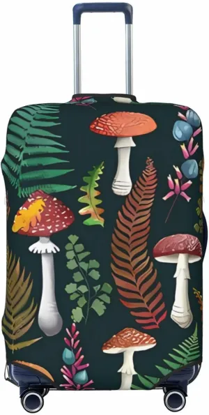 Travel Luggage Cover Suitcase Elastic Washable Stretch Fall Fern Leaves Mushrooms Suitcase Protector Bag,Anti-Scratch Dust-Proof Double-Sided Baggage Covers For Wheeled Suitcase Kid Adult