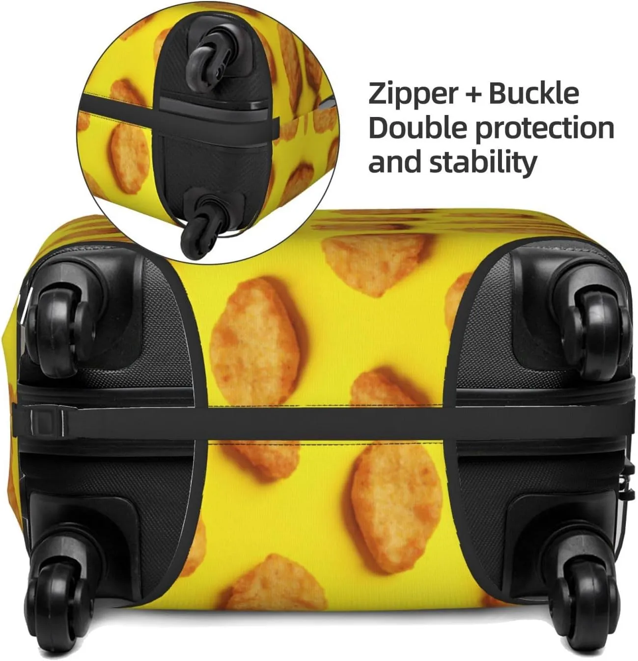 Travel Luggage Cover Suitcase Elastic Washable Stretch Fried Chicken Nuggets Yellow Suitcase Protector Bag,Anti-Scratch Dust-Proof Double-Sided Baggage Covers For Wheeled Suitcase Kid Adult