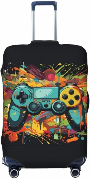 Travel Luggage Cover Suitcase Elastic Washable Stretch Game Pad Gaming Controller Gamer Suitcase Protector Bag,Anti-Scratch Dust-Proof Double-Sided Baggage Covers For Wheeled Suitcase Kid Adult