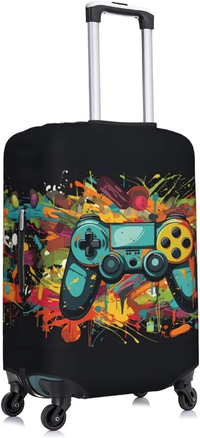 Travel Luggage Cover Suitcase Elastic Washable Stretch Game Pad Gaming Controller Gamer Suitcase Protector Bag,Anti-Scratch Dust-Proof Double-Sided Baggage Covers For Wheeled Suitcase Kid Adult