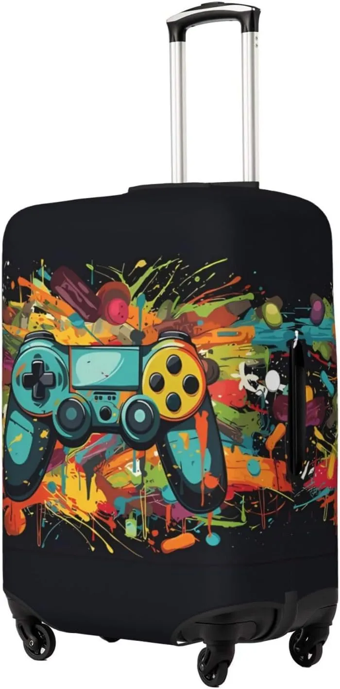 Travel Luggage Cover Suitcase Elastic Washable Stretch Game Pad Gaming Controller Gamer Suitcase Protector Bag,Anti-Scratch Dust-Proof Double-Sided Baggage Covers For Wheeled Suitcase Kid Adult