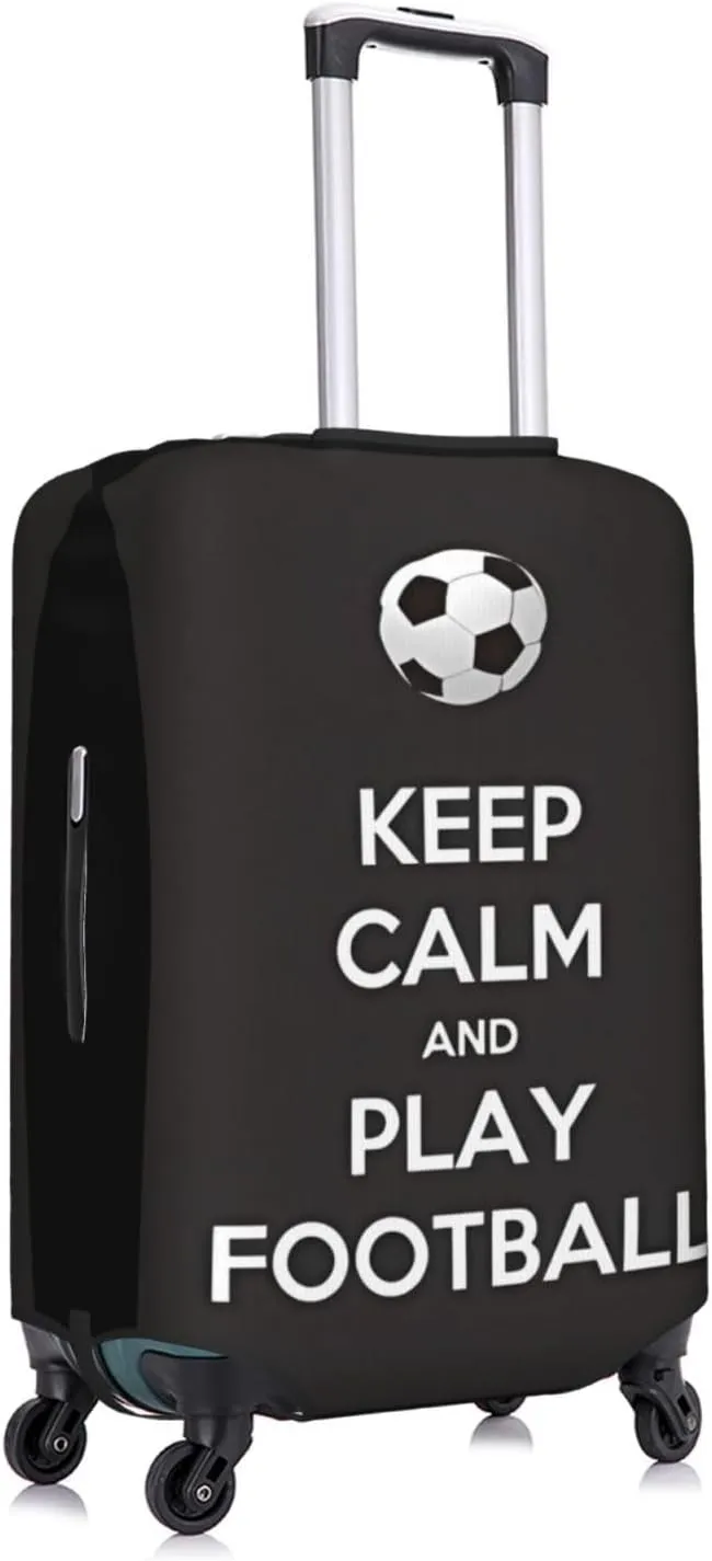 Travel Luggage Cover Suitcase Elastic Washable Stretch Keep Calm Play Football Suitcase Protector Bag,Anti-Scratch Spandex Double-Sided Baggage Covers For Wheeled Suitcase Kid Adult