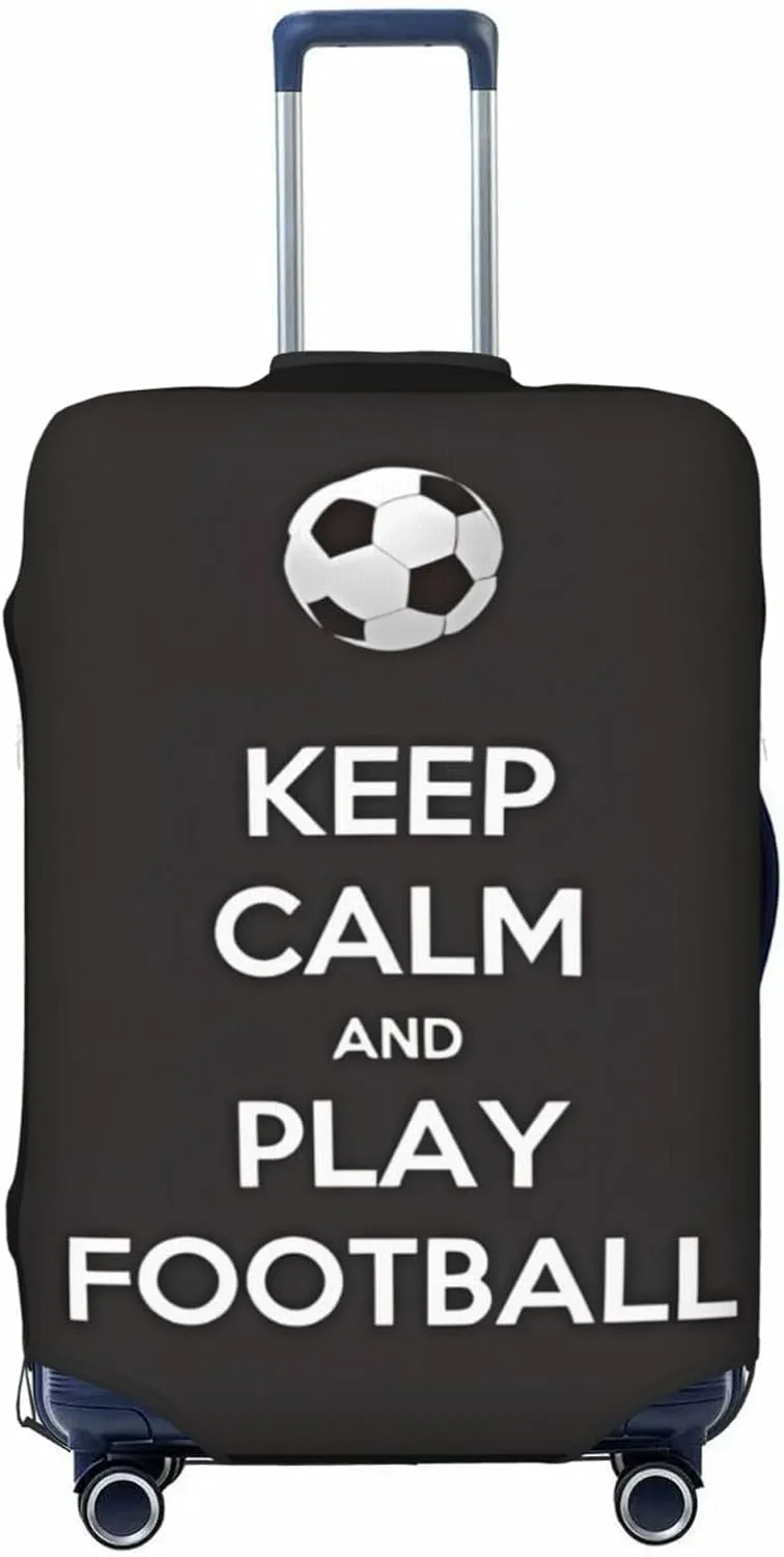 Travel Luggage Cover Suitcase Elastic Washable Stretch Keep Calm Play Football Suitcase Protector Bag,Anti-Scratch Spandex Double-Sided Baggage Covers For Wheeled Suitcase Kid Adult