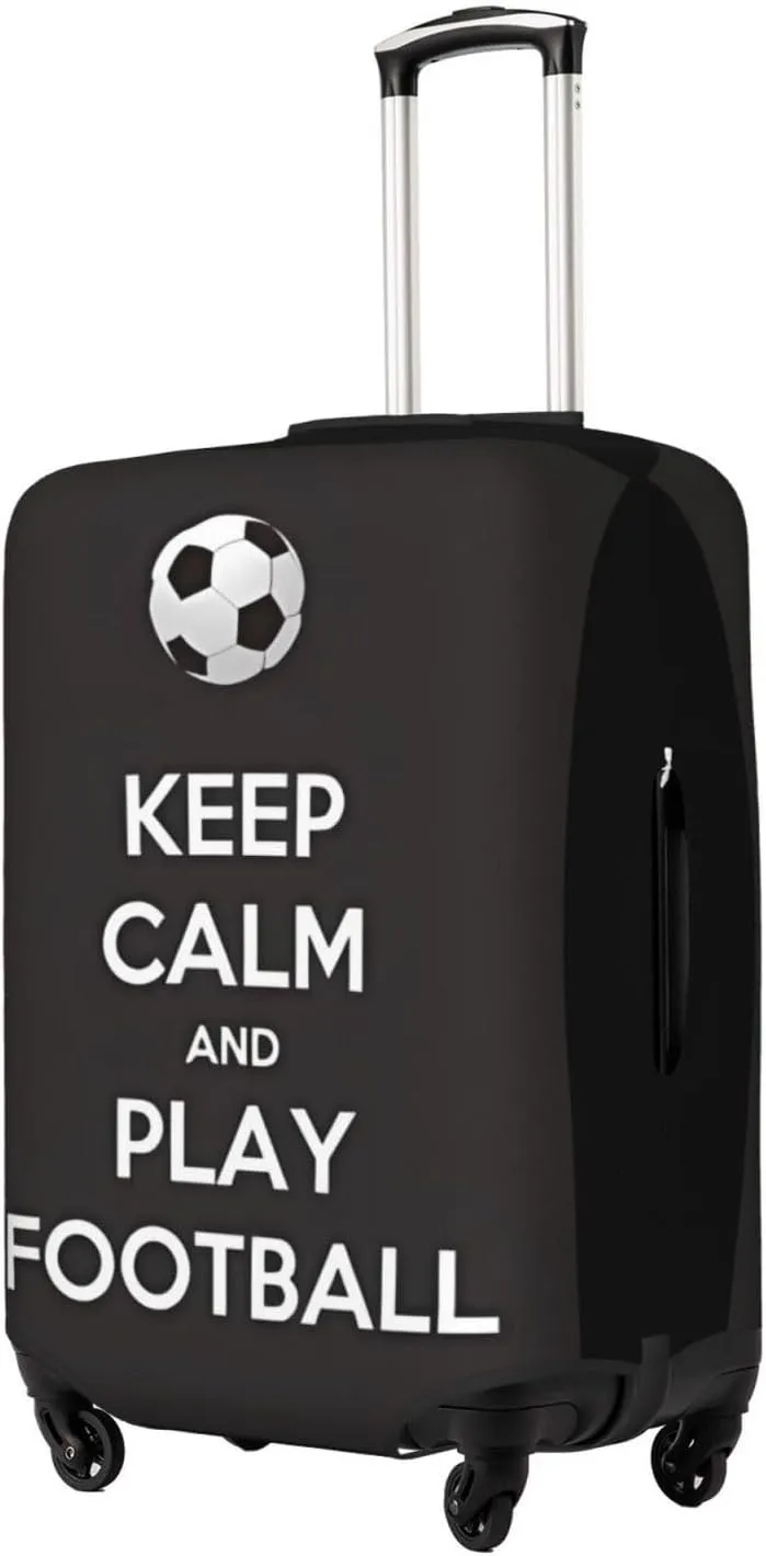 Travel Luggage Cover Suitcase Elastic Washable Stretch Keep Calm Play Football Suitcase Protector Bag,Anti-Scratch Spandex Double-Sided Baggage Covers For Wheeled Suitcase Kid Adult